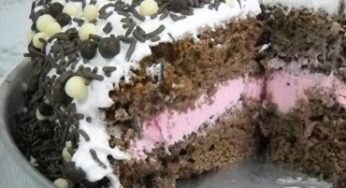 BOLO DE CHOCOLATE COM MOUSSE DE DANONINHO